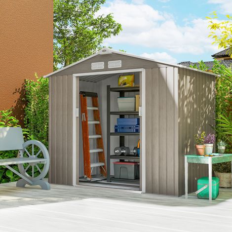 Abri Jardin Portes Coulissantes Toit Incliné Fenêtres Effet Aménagement Extérieur Bois 2,42 m² 213x130x185cm