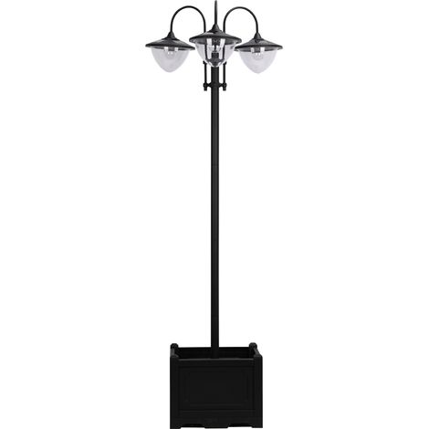 Ensemble de 3 lanternes solaires sur pied en métal avec base pot de fleurs pour jardin et balcon, 60x55x189 cm, noir (1/5)