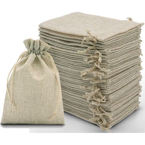 Set di 30 sacchetti regalo in juta con coulisse, 10 x 15 cm, ideali per gioielli, lavori artigianali, matrimoni e Natale (colore originale). (1/5)