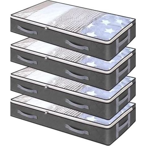 Lot de 4 boîtes de rangement pliables pour chaussures, vêtements, couvertures et couettes - Non tissé avec fermeture éclair pour un maximum d'espace (1/5)