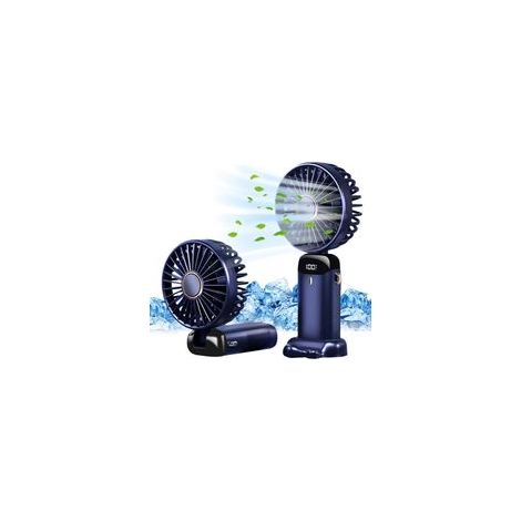 Mini Ventilateur à Main USB Portatif Portable Ventilateur De Bureau, Petit Ventilateur de Poche 5 Vitesses Avec Base, Ventilateur (Bleu foncé)