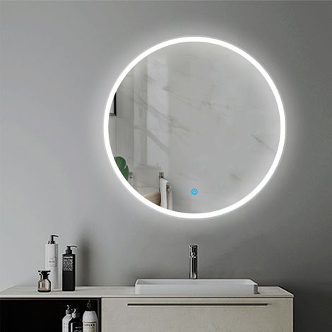 Ducha Casa Espejo de baño circular con luz LED de 60×60 cm,regulación de luz continua,memoria de apagado,luz blanca fría 6000K,equipado con interruptor táctil e interruptor de pared (1/4)