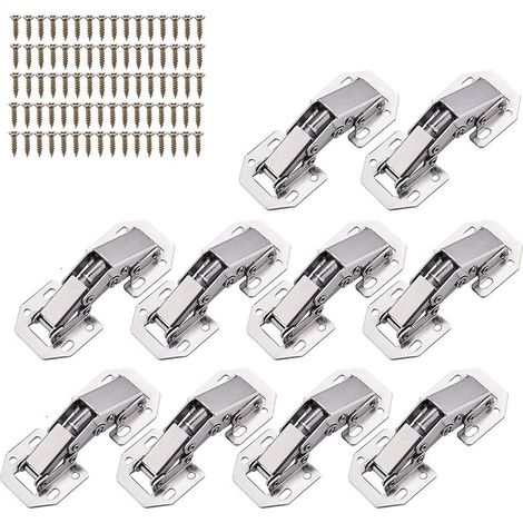 Lot de 10 charnières d'armoire avec 80 vis -90°- Charnières de placard de cuisine à recouvrement complet - Charnières hydrauliques à fermeture douce pour placard de cuisine, chambre à coucher (1/5)