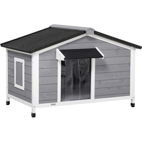 Niche pour chien en bois de pin avec toit ouvrant en asphalte, résistante aux intempéries, gris, 109x79x72 cm (1/5)