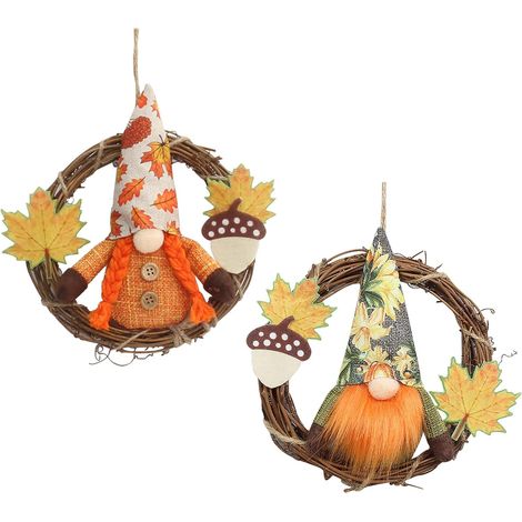 Couronne de GNOME de Thanksgiving, 2 Pièces Couronne d'automne avec Décoration Couronne de Bienvenue Porte (1/5)
