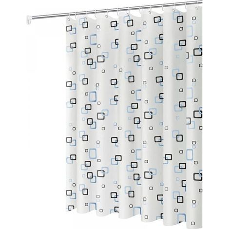 Rideau de douche anti-moisissures, 200 x 180 cm, avec anneaux de suspension, antibactérien, sans lavage, convient aux salles de bains, fond blanc à carreaux bleus.