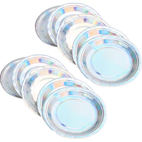 Lot de 8 assiettes en carton rondes jetables pour anniversaire, mariage, fête, décoration, vaisselle argentée laser (1/5)