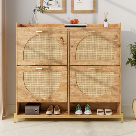 Scarpiera in MDF color legno 108,5 x 24 x 100 cm con struttura in metallo e ripiano superiore (1/5)