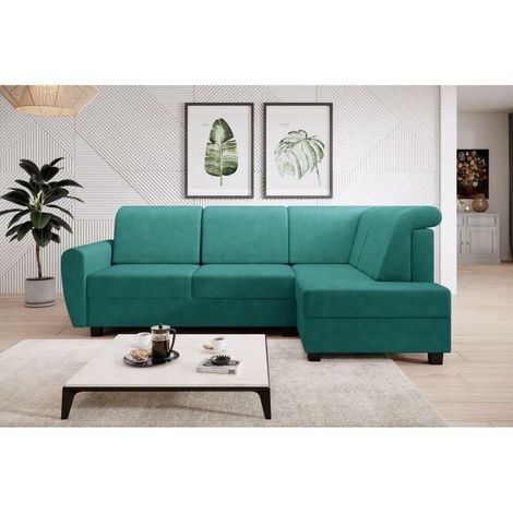 Milo Right Hand Facing Fabric Corner Sofa Bed - Green (1/4)