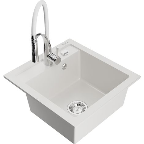 Mexen Vito fregadero de granito de 1 seno con grifo de cocina Aster, blanco - 6503-20-73450-02 (1/5)
