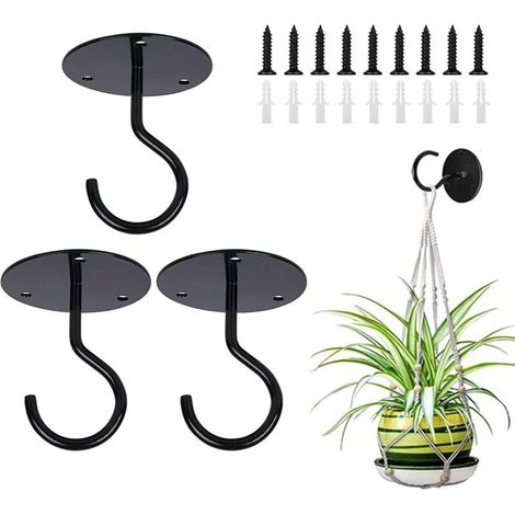 Set di 3 ganci da soffitto per appendere piante, staffe da parete in metallo a forma di S con viti e tasselli per appendere cesti di piante, lanterne, campanelli eolici, mangiatoie per uccelli (1/4)