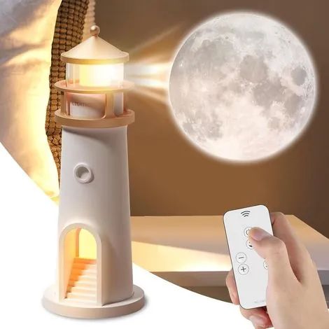 Décoration de phare, lampe LED Lighthouse, projecteur LED avec télécommande, projecteur de lune LED, cadeau pour chambre à coucher, salon, Noël, anniversaire (1/3)