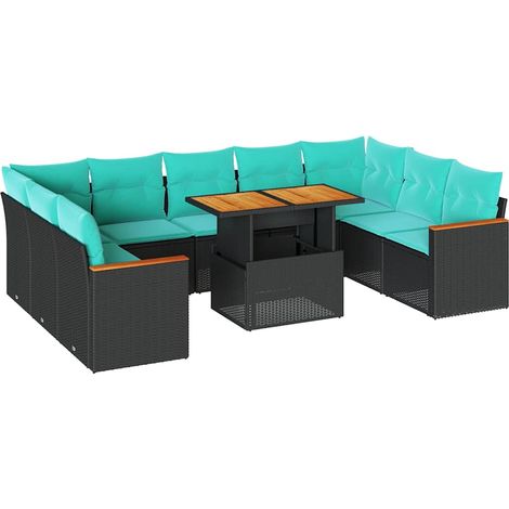 Maison Exclusive - Set Divani da Giardino 10pz con Cuscini in Polyrattan Nero (1/5)