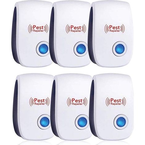 Lot de 6 Repulsif Ultrasons, Ultrason Souris, Ultrason Souris et Rat Efficace Contre Souris,Rats,Mouches,Moustiques,Insectes Nuisibles,Araignées,Cafards, Sûr et Non Toxique