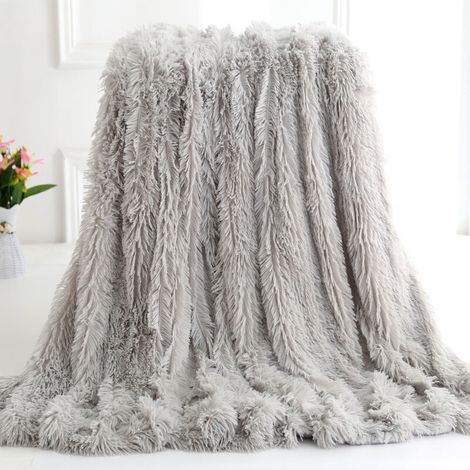 Couverture moelleuse en fausse fourrure ultra douce, confortable et chaude, à utiliser comme jeté de canapé, couverture en laine ou couvre-lit, gris, 130 x 160 cm (1/3)