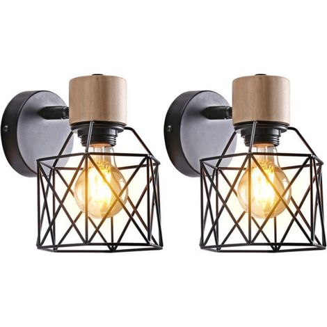 Industrial Wall Sconce Set of 2 Vintage Metal E27 Wall Lights Industrial Indoor Wall Lamp for Bar Living Room Restaurant Cafe Hallway - Black (1/5)