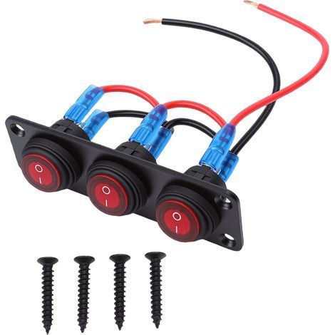 20-A-Wippschalterfeld, 3-fach, wasserdicht, rote runde LED, Kippschalter, für Auto, Boot, LKW (1/5)