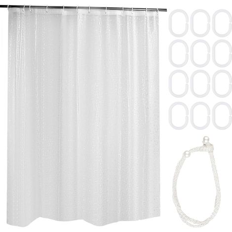 180x200cm Rideau de Douche Semi Transparent Anti-Moisissure, 3D Motif Rideau de Bain en Galets, Rideau de Douche de Pierre de Cristal avec Embrasse à Perles 12 Crochets à Anneaux pour Baignoire (1/5)