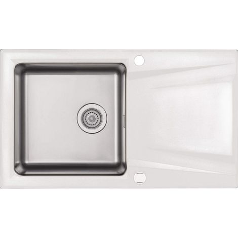 Lavello cucina in granito e acciaio con 1 vasca e gocciolatoio 86x50 cm alabastro - Apiol