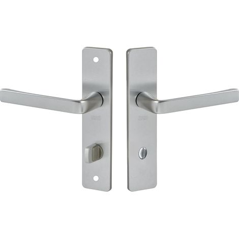 Set de Poignée de Porte sur Plaque - Version à Condamnation pour Porte de WC et Salle de Bain - Entraxe 165 mm - Matériau Aluminium Résistant - Finition Argent (1/5)