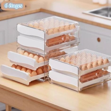 Boite a Oeuf de Rangement Frigo en Plastique Panier 18 Oeufs Range Frais Empilable Distributeur la Cuisine Refrigerateur (1/4)