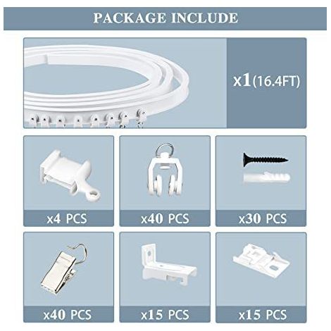Rail courbe de 5 mètres, rail de guidage flexible et silencieux en PVC en forme de U pour rideaux, accessoires pour crochets de rideaux.