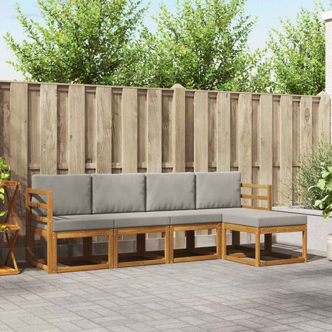 Outdoor-Sofagarnitur mit Kissen 5 pcs Natürlich und Hellgrau