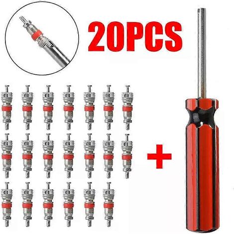 20-teiliges Set mit Ventileinsatz-Entferner für Autoreifen, inklusive Ventileinsatzschlüssel und Schraubendreher für Autos, Fahrräder und Motorräder. (1/4)