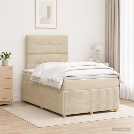 vidaXL Cama box spring con colchón Crema 120 x 190 cm Tela (1/5)