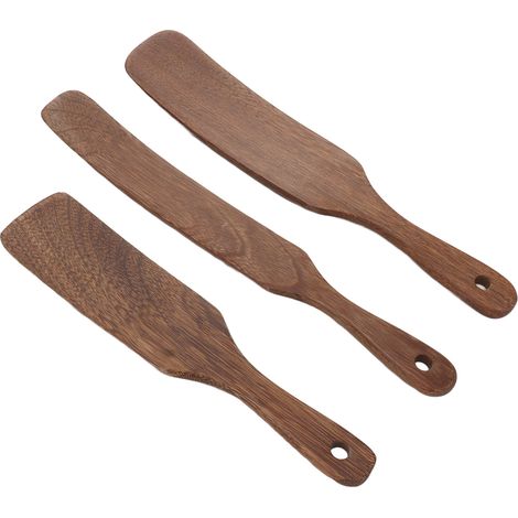 Dreiteiliges Spatelset aus Teakholz mit breitem, rutschfestem Kopf, ideal für Steak, Pizza, Milch und Salat (1/5)