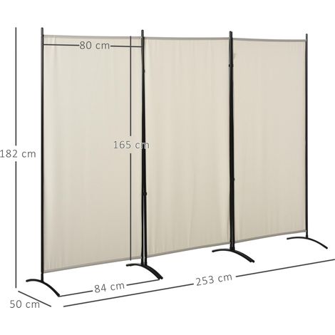 Paravent pliable 3 panneaux en métal et polyester, 253 x 50 x 182 cm, beige (1/5)