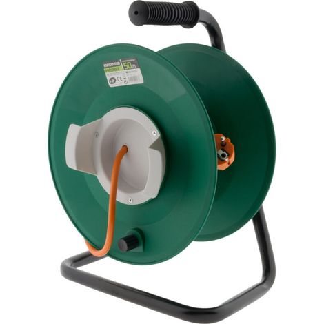 – Enrouleur électrique 25m 2 prises 1100W – Coupe-circuit 16A – Câble H05VV-F 2x1,5mm² – Pour appareils de jardinage