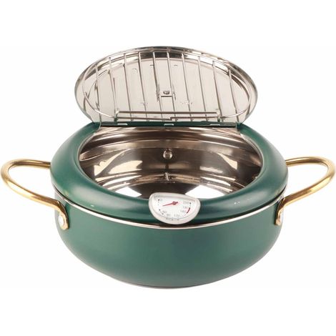 Marmite avec thermomètre, poêle à frire japonaise en acier inoxydable pour plaque à induction, vert foncé (1/5)