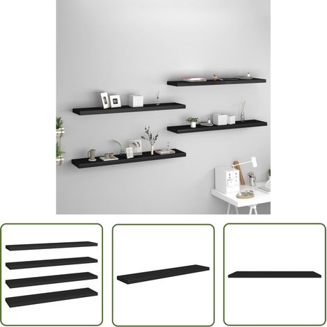 The Living Store Schweberegale 4 Stk. Schwarz 120x23,5x3,8 cm MDF - Schweberegale - Wandregale - Schwarzes Regal - Regalset - Wohnwandgestaltung (1/5)