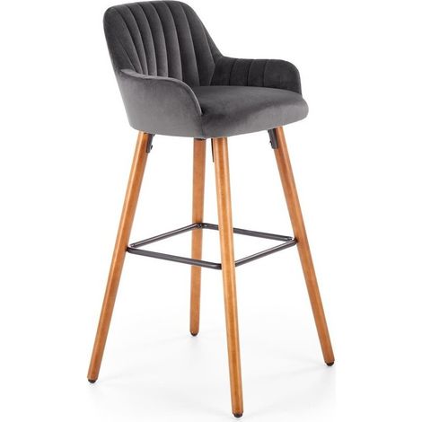 Silla de barra Houston 844, Gris + Marrón, 98x47x49cm, Tapiz, De madera
