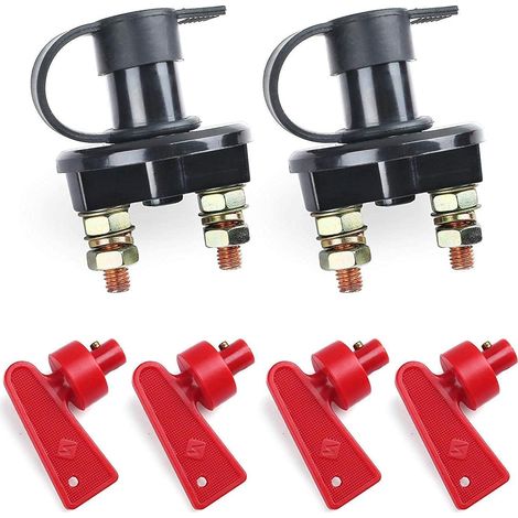 Set di 2 interruttori staccabatteria 12V-24V, interruttore principale, compatibile con chiavi rimovibili, 2 fori, per veicolo, barca, auto