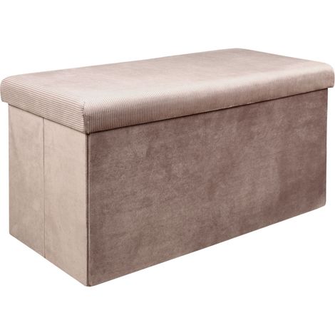 Coffre Banc Pliable - HOME DECO FACTORY - GIULIA - Velours Côtelé - Rose (1/5)