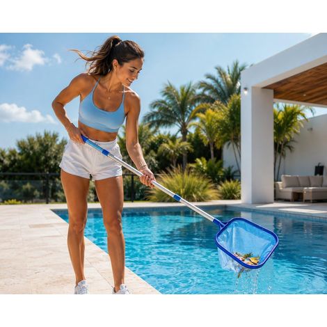 Skimmer de piscine avec manche télescopique 120 cm pour piscine et spa (1/4)