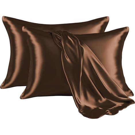 Lot de deux taies d'oreiller en fausse soie en satin pour oreiller double - 50x75cm