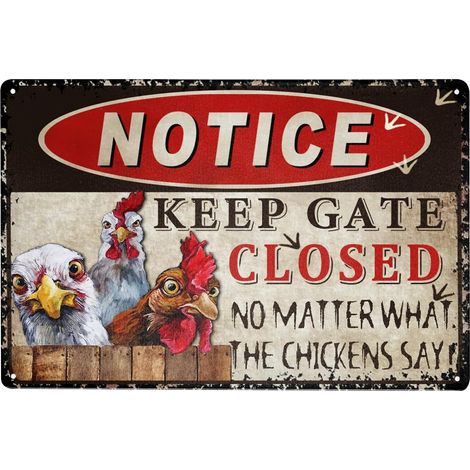 Plaques Drôles de Poulet pour Poulailler - Extérieur 20x30 Cm, Gardez la Porte Fermée - Plaques de Fer Métallique - Décorations Retro de Maison de Ferme - Accessoires de Poulailler (1/5)