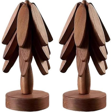 2 jeux de dessous de verre en bois en forme d'arbre, tapis isolant (1/5)