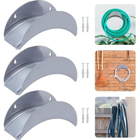 Wall Watering Hose Holder, 28 x 13 x 13 cm, Metal, Silver, Wall Mounting, Garden, Shelf (1/5)