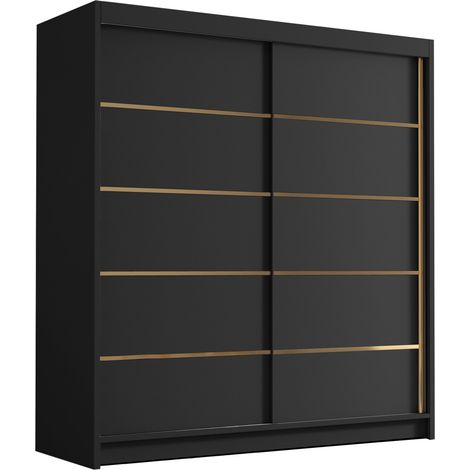 Armario Closico Vallor III, Negro, 215x180x58cm, Puertas de armario: Correderas, Número de estantes: 0
