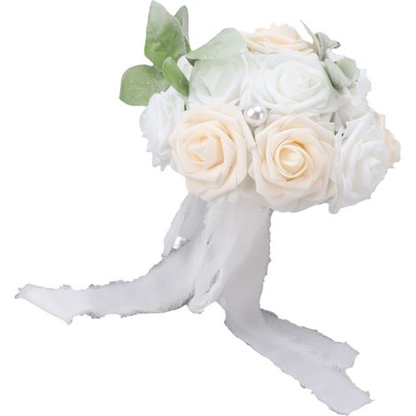 Bouquet de mariée aux couleurs vives, composé de fleurs romantiques et élégantes, fait main, idéal pour les fêtes, les bureaux, les boutiques, les jardins et les mariages. Dimensions : 26 x 20 cm (typ (1/5)
