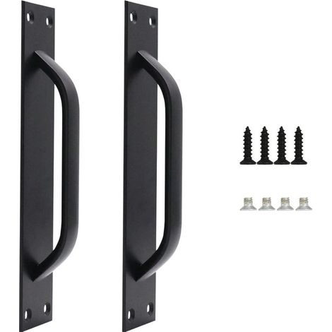 Set of 2 Barn Door Handles, Barn Door Handles, Solid Steel Door Handles, Heavy Duty Sliding Door Handles for Kitchens and Furniture, Includes Screws, Black, 200mm (1/4)