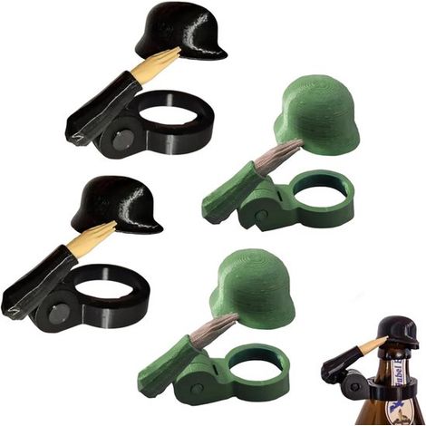 Bouchons de bouteille de bière 4 pièces – Bouchons décoratifs imprimés en 3D avec design soldat – Bouchons de fête avec ouvre-bouteille – Pour fêtes barbecues et cadeaux – Noir vert (1/5)