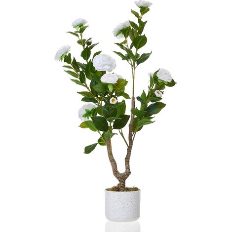 Camélia artificiel 90 cm 20 fleurs plante en pot décoration intérieur extérieur maison entrée (1/5)