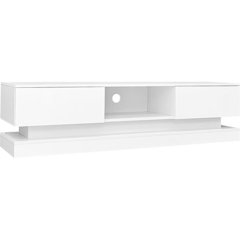 Meuble TV blanc brillant 1603540.5 cm avec éclairage LED, 2 tiroirs, commande par application, design anti-basculement, pour téléviseur 60 pouces, meuble TV, meuble bas TV (1/5)