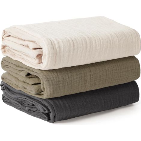 Couverture d’Emmaillotage pour Bébé, Grand Lange Bebe 100x100cm, Doux et Absorbant pour la Peau Mousseline Couverture pour Bébé Fille et Garçons, Lot de 3, Gris (1/5)