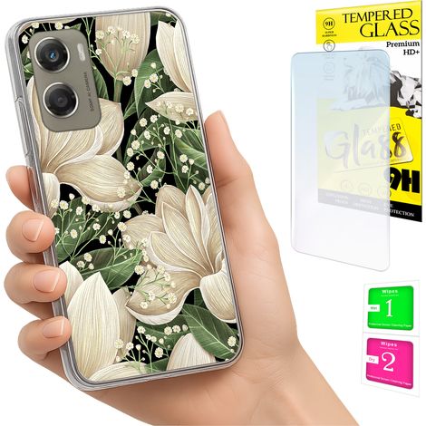 Funda para Motorola Moto G06 / G06 Power, cubierta trasera con diseño de flores y cristal. (1/5)